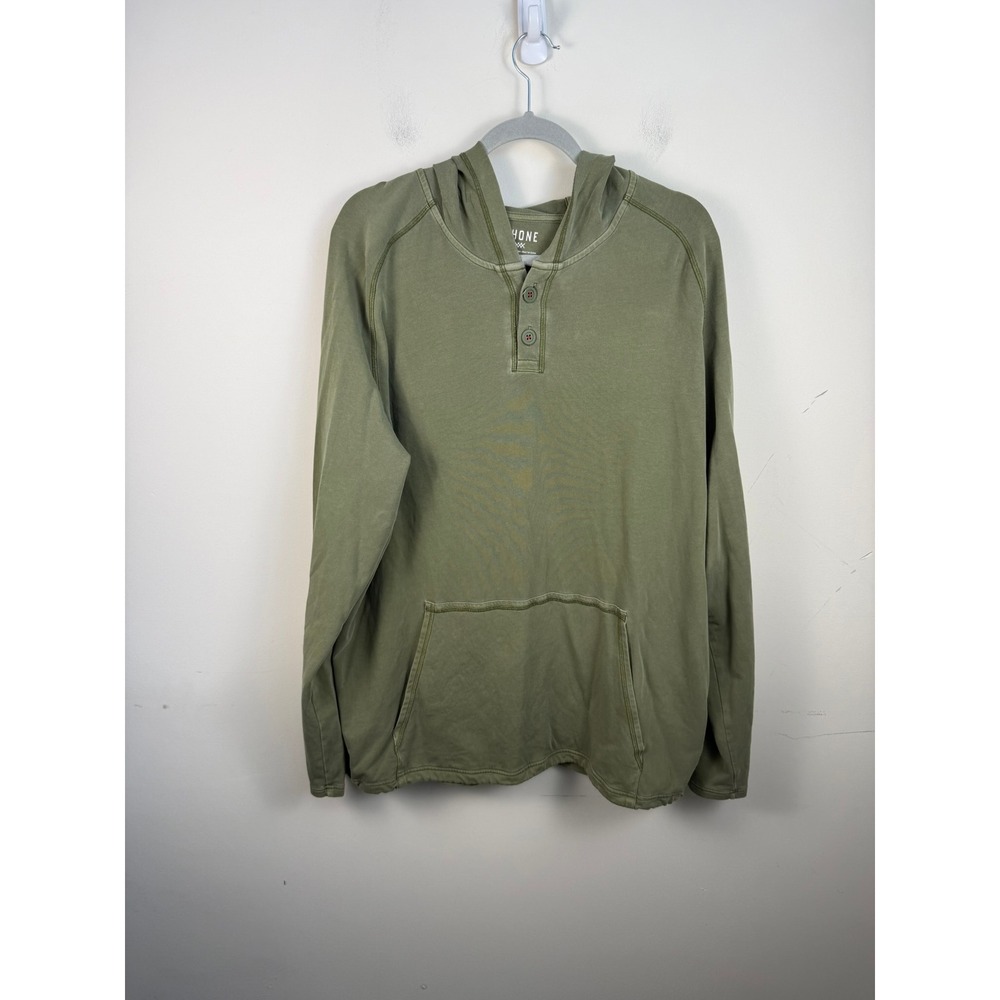 Rhone Bolinas Hoodie Mens XL Olive Green Henley Button Hooded Sweatshirt 100596